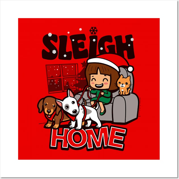 Sleigh Home Cute Kawaii Christmas Cartoon For Pet Lovers Wall Art by BoggsNicolas